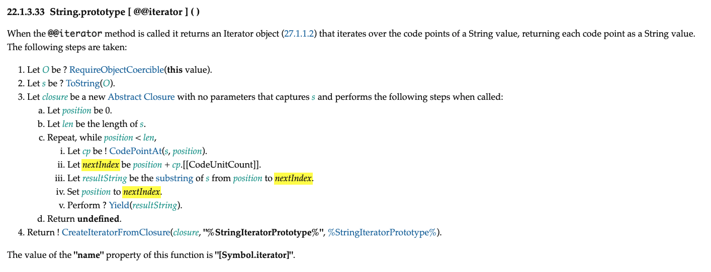 String.prototype [ @@iterator ] () 规范